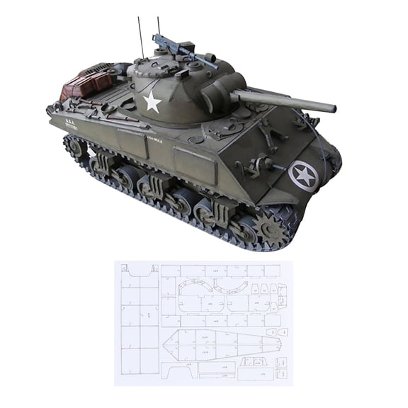 1:25 Scale Sherman M4A3 Tank Paper Model Skills Challenge DIY Kit for Military Enthusiasts Gifts
