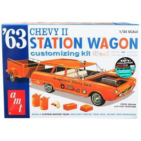 1-25 Scale Skill 2 Model Kit - 1963 Chevrolet II Station Wagon Model Car with Trailer 3-in-1 Kit