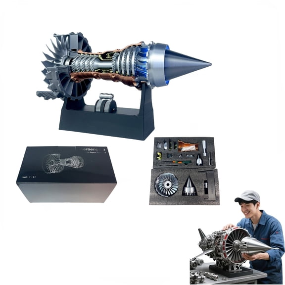 1/25 Simulation Aircraft Turbojet Engine Rotatable Model, Tr900 3D Printed Aircraft Engine Simulation Model with LED Light & Adjustable Speed Motor(Combination Blue Light)