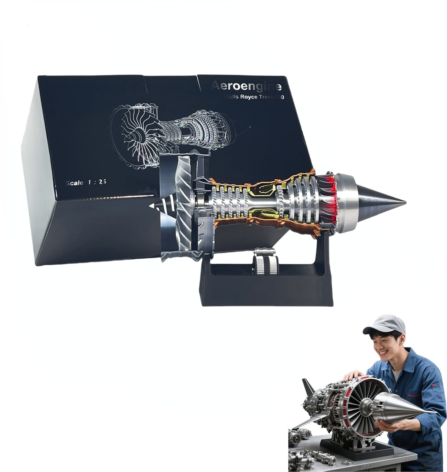 1/25 Simulation Aircraft Turbojet Engine Rotatable Model, Tr900 3D ...