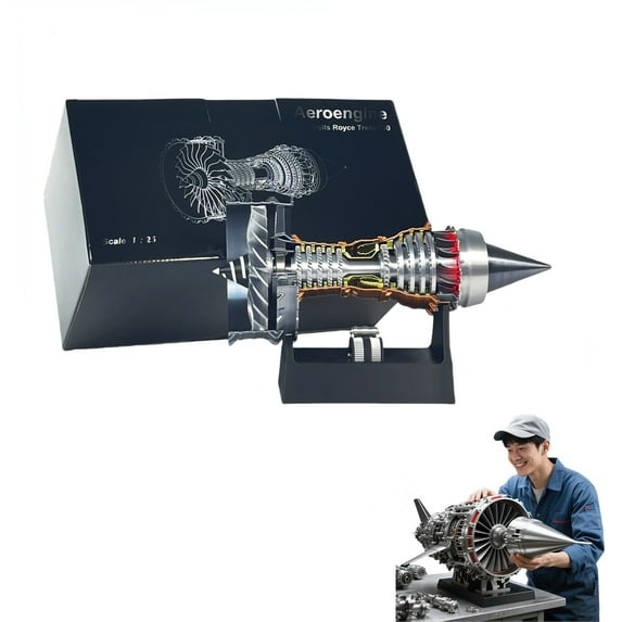 1/25 Simulation Aircraft Turbojet Engine Rotatable Model, Tr900 3D Printed Aircraft Engine Simulation Model with LED Light & Adjustable Speed Motor(Finished Product Red Light)