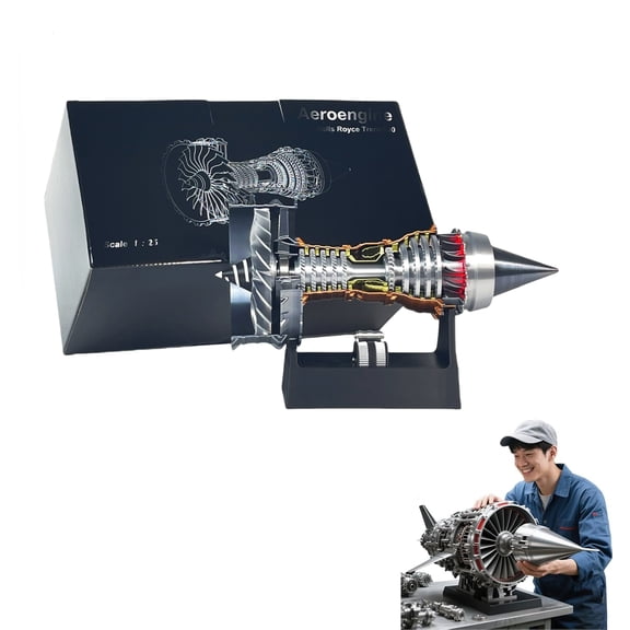 1/25 Simulation Aircraft Turbojet Engine Rotatable Model, Tr900 3D Printed Aircraft Engine Simulation Model with LED Light & Adjustable Speed Motor(Finished Product Red Light)