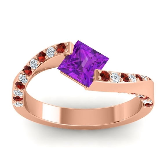1.25 T.C.W Wonderful Princess Cut Amethyst & Garnet Gemstone Wedding Ring for Ladies Solid 18K Rose Gold Size 9 by Diamond-Capitals