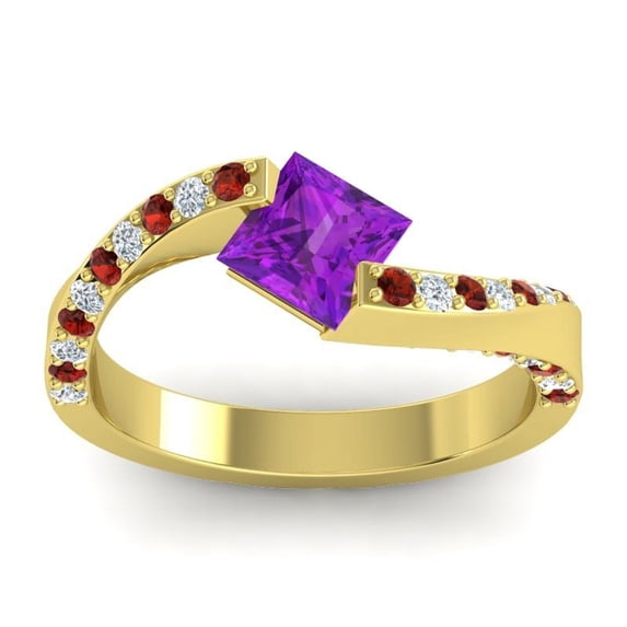 1.25 T.C.W Wonderful Princess Cut Pink Sapphire & Garnet Gemstone Wedding Ring for Ladies Solid 18K Yellow Gold Size 9 by Diamond-Capitals