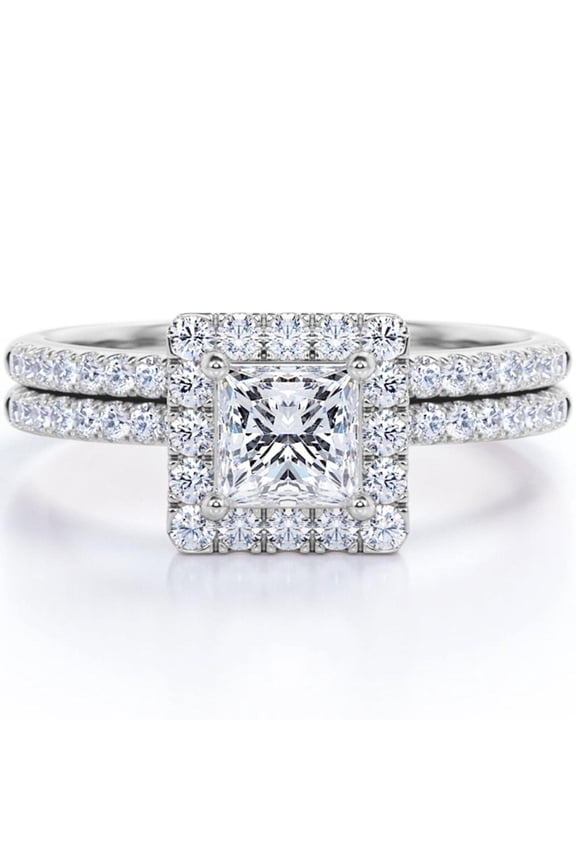 1.25 TCW Princess Cut Halo Engagement Ring 925 Sterling Silver