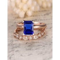 1.25 carat Blue Sapphire and diamond Halo Bridal Set in 10k Rose Gold: On JeenJewels Sale