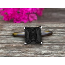 1.25 carat Classic Princess Cut Black Diamond Moissanite Solitaire Engagement Ring on 10k White Gold
