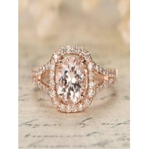 1.25 carat Morganite and Diamond Halo Engagement Ring in 10k Rose Gold for Women