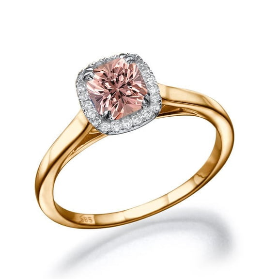 1.25 carat Round Cut Morganite and Diamond Halo Bridal Set in 10k White Gold