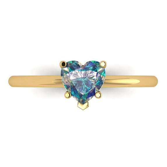 1.25 ctw Solitaire Anniversary Ring for Women | Heart Cut Blue Moissanite | Hyperallergenic Solid 14K Yellow Gold