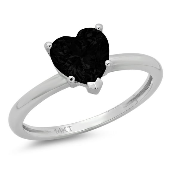 1.25 ct Heart Cut Natural Onyx Solitaire 18K White Gold Womens Engagement Ring