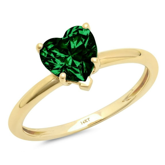 1.25 ct Heart Cut Simulated Emerald Solitaire 18K Yellow Gold Womens Engagement Ring