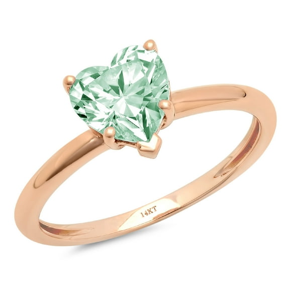 1.25 ct Heart Cut Simulated Green Diamond Solitaire 14K Rose Gold Womens Engagement Ring
