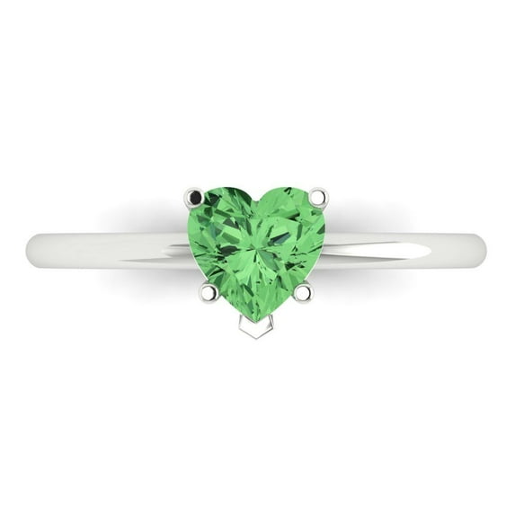Clara Pucci 14K White Gold Solid Gold Green Solitaire Anniversary Ring for Women - 1.25 cttw Heart Cut