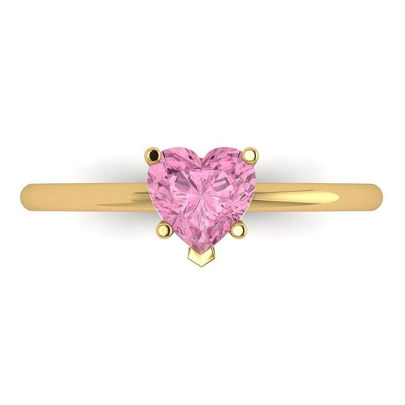 1.25 ctw Solitaire Anniversary Ring for Women | Heart Cut Simulated Pink Diamond | Hyperallergenic Solid 18K Yellow Gold