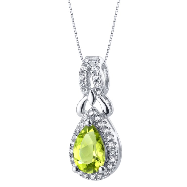 1.25 ct Pear Shape Green Peridot Pendant Necklace in Sterling Silver, 18