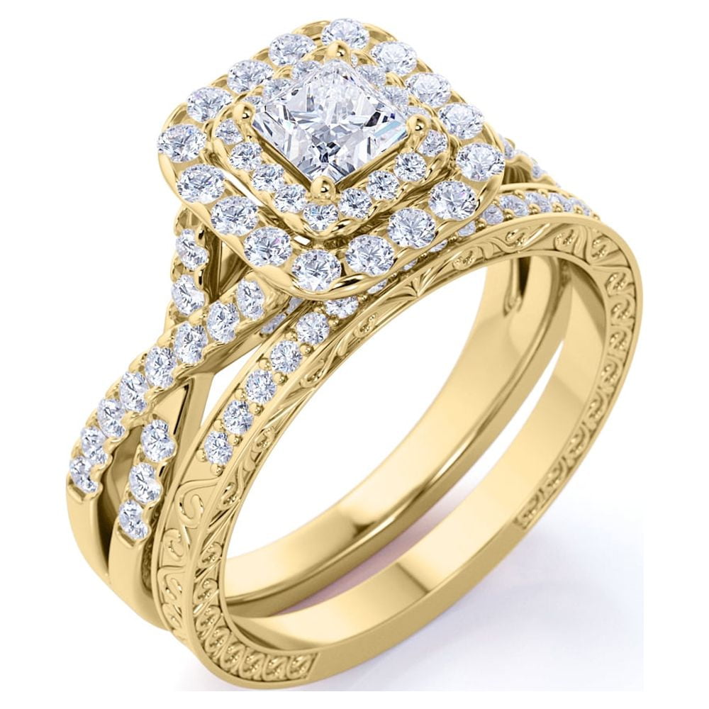 Double halo pave engagement deals ring