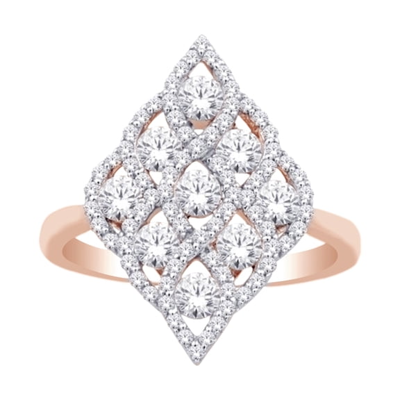 AFFY (1.25 cttw) Round White Natural Diamond Marquise Cluster Engagement Ring In 14k Rose Gold With RING Size-5