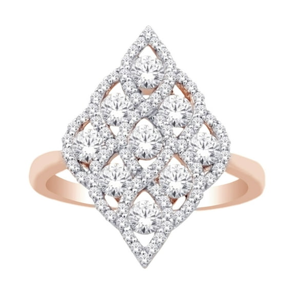 AFFY (1.25 cttw) Round White Natural Diamond Marquise Cluster Engagement Ring In 14k Rose Gold With RING Size-9.5