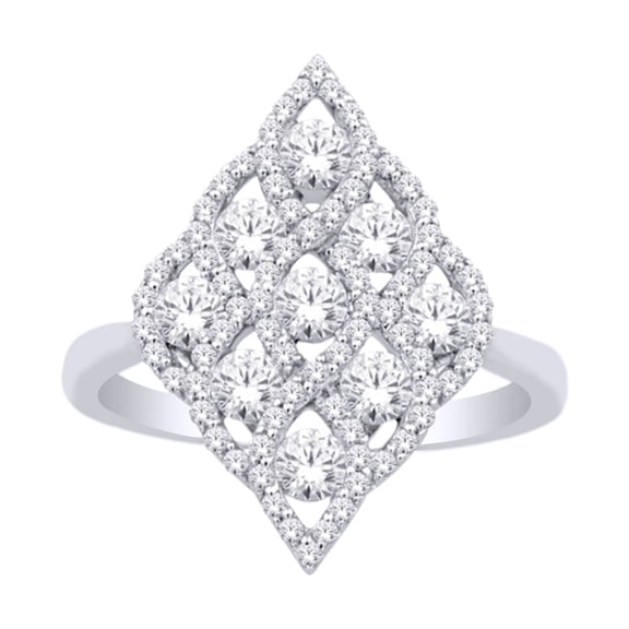 AFFY (1.25 cttw) Round White Natural Diamond Marquise Cluster Engagement Ring In 14k White Gold With RING Size-14