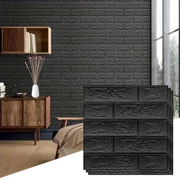 1.25 ft x 1.15 ft Black Self-Adhesive Faux Brick 3D Decorative Wall Panels Peel and Stick Foam Wallpaper (20-Pack)