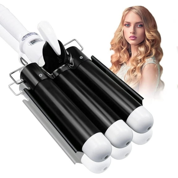1.25 inch Three Barrel Curling Iron: Large 3 Barrel Hair Crimper with LCD Display - Dual Voltage Hair Waver Jumbo