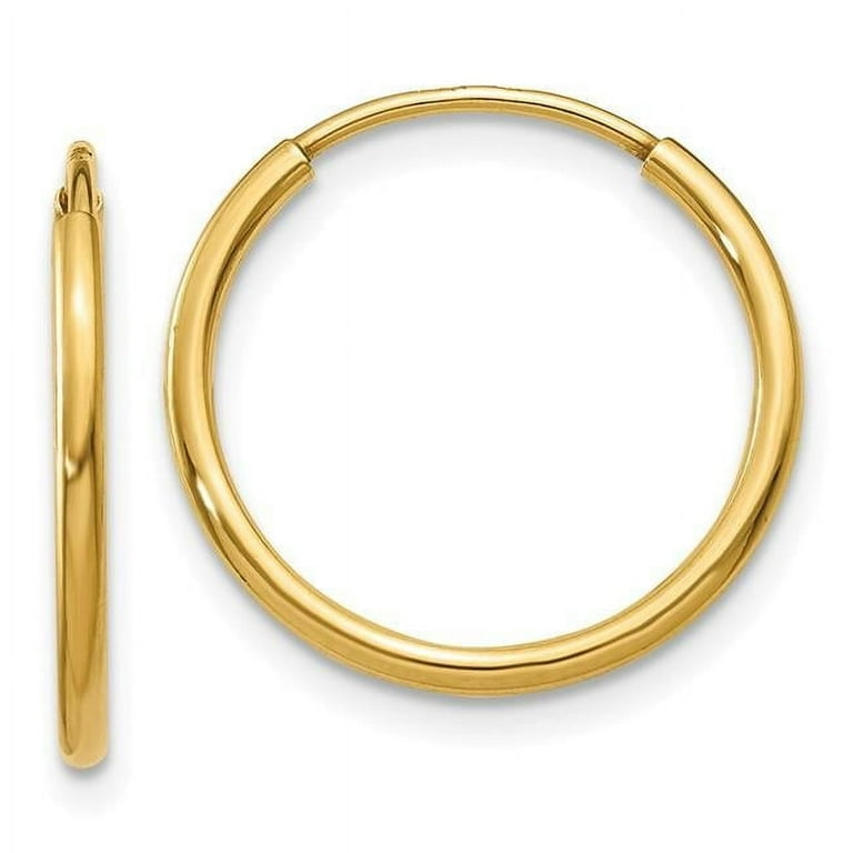 Sterling Silver Gold Plated 1.25mm x 15mm Round Tube Hoop Earrings Sterling Silver Gold Plated 1.25mm x 15mm Round Tube Hoop Earrings