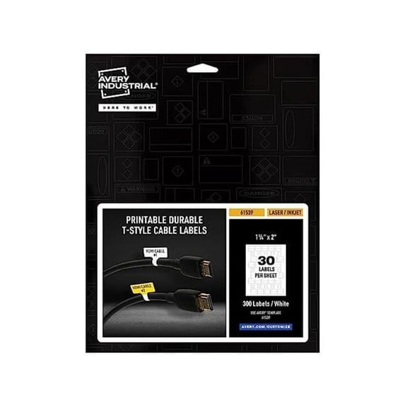 1.25 x 2 in. Printable Durable T-Style Cable Labels