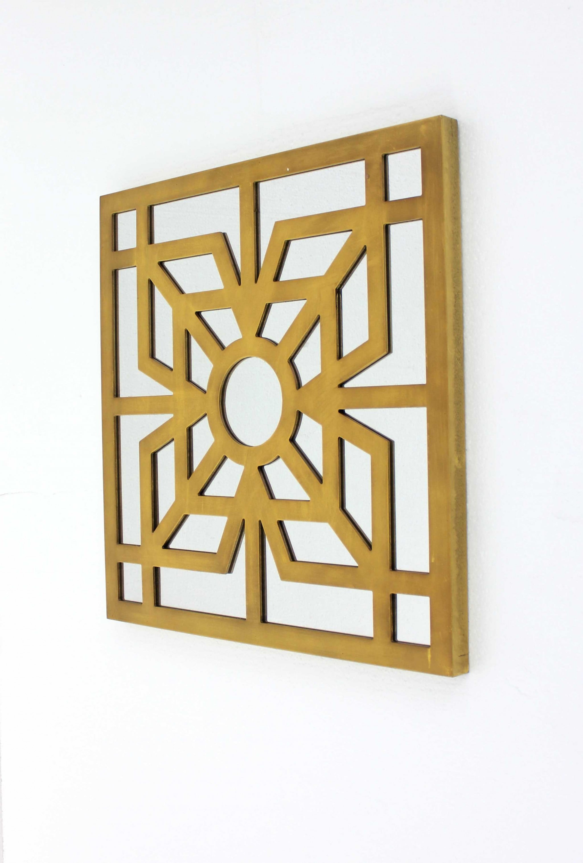Bright Gold Floral Patterned 24" Wooden Mirror Wall Decor
