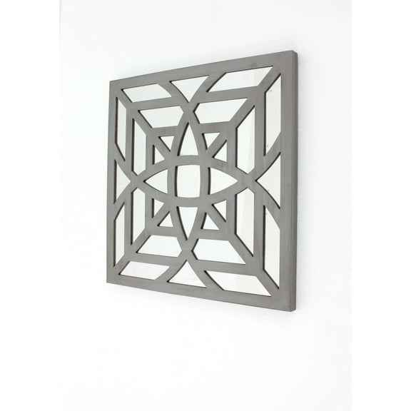 1.25" x 23.25" x 23.25" Gray Mirrored Square Wooden Wall Decor