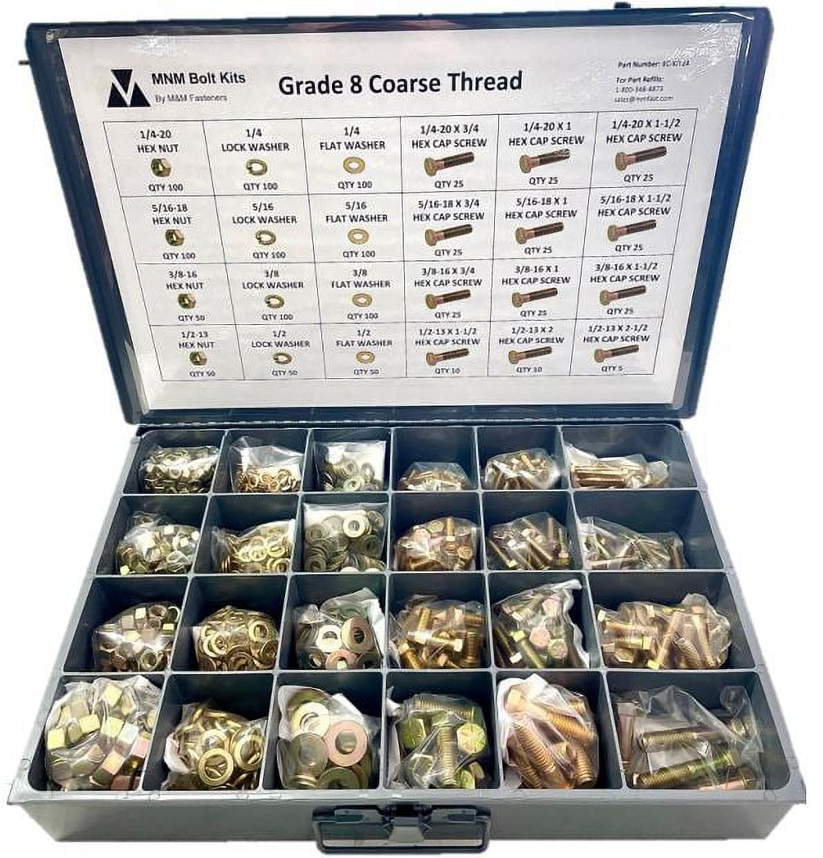 1,250 piece Grade 8 Coarse Thread Nut Bolt & Washer Assortment Kit with Metal Drawer