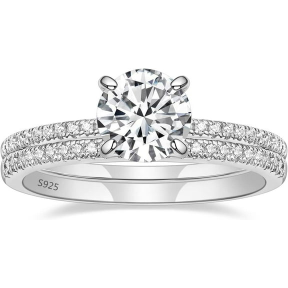 1.25CT 925 Sterling Silver Bridal Ring Sets Round CZ Engagement Promise Rings for her Wedding Bands for Women Size 3-11