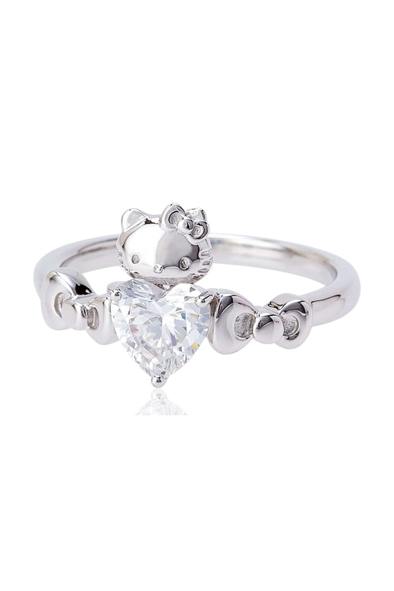 1.25CT White Simulated Diamond 925 Silver Anime Women Helo Kitty Inspired Ring In White Gold Plated
