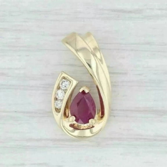 1.25Ct Pear Cut Lab Created Ruby Women's Teardrop Pendant 14k Yellow Gold Plated