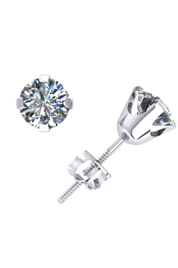 1.25Ct Round Cut Diamond Solitaire Stud Earrings 14k White Gold 4Prong ScrewBack F VS2