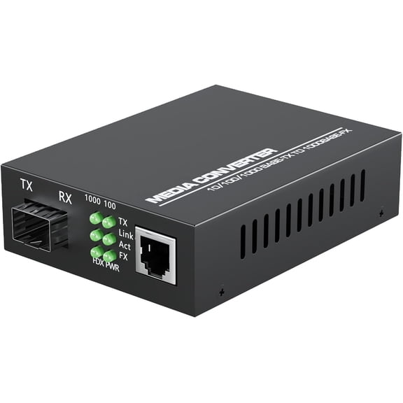 1.25G/s Gigabit Single Mode Fiber Optic Modem, SFP to RJ45 Fiber to Ethernet Media Converter, Auto-Negotiation Optical Network Terminal, Plug and Play, Durable Metal Casing