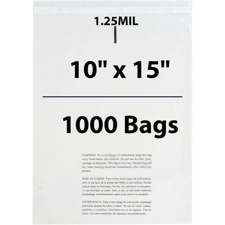1.25Mil Suffocation Warning Self Seal Clear Poly Bags - 10 x 15 & (1000 Bags)
