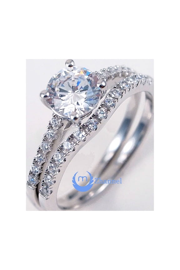1.25ct Engagement Wedding Set 2 RINGS Signity CZ Pave/Prong Set Sterling Silver (SIZE: 8)