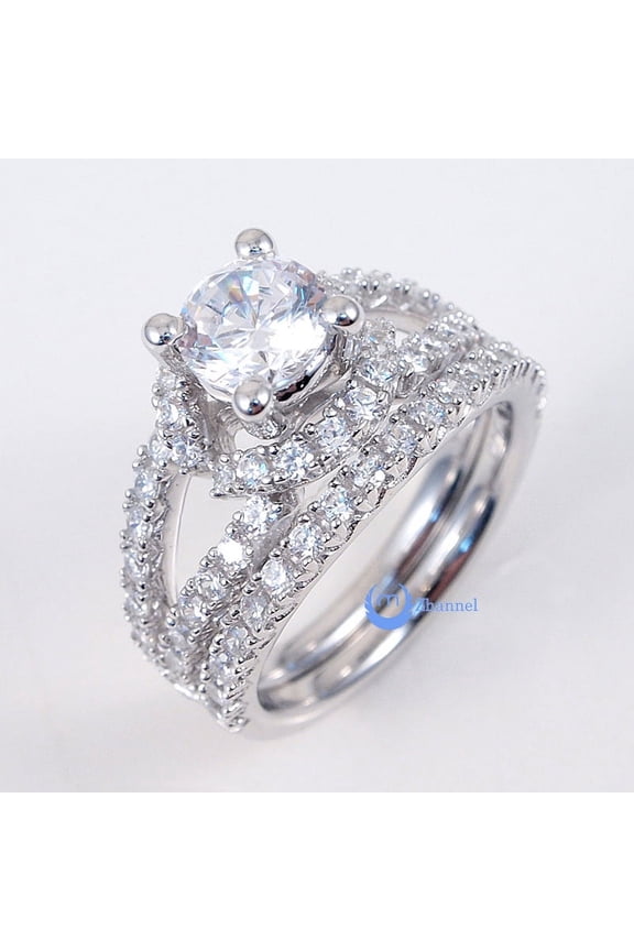 1.25ct Engagement Wedding Set 2 RINGS Signity CZ Pave/Prong Set Sterling Silver(SIZE: 9)