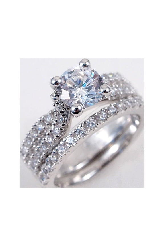1.25ct Engagement Wedding Set 2 RINGS Signity CZ Pave/Prong Set Sterling Silver (Size: 5)