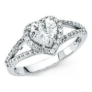TRUST JEWELRY 1.25ct Halo Heart Round Set CZ Bridal 14k White Gold Engagement Ring