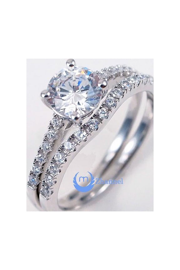 1.25ct Round Cut Engagement Wedding Set 2 RINGS Signity CZ Sterling Silver (5)