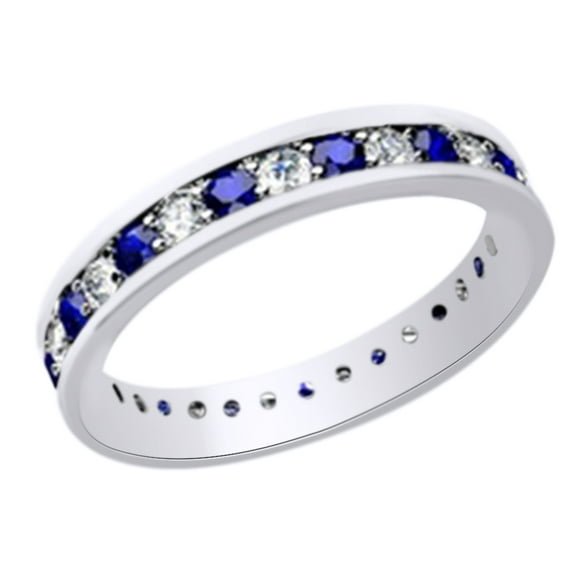 AFFY (1.25ct) Simulated Blue Sapphire & White Diamond Eternity Wedding Band Ring In 14k Solid Gold With Ring Size 13.5