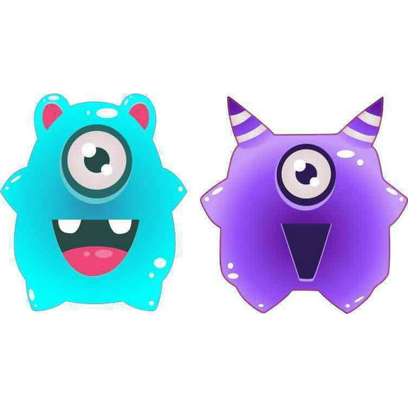 1.25in x 2.75in Blue And Purple Aliens Bumper Sticker Vinyl Window Decal