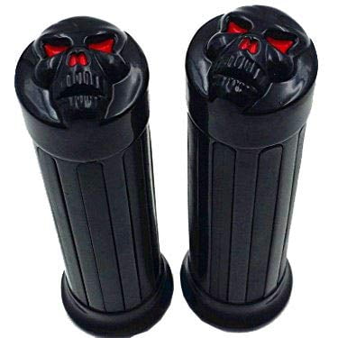 1" 25mm Skull Handlebar HAND GRIPS Handgrip Grip For Harley Kawasaki Suzuki Honda Yamaha Cruiser Chopper Custom (Black)