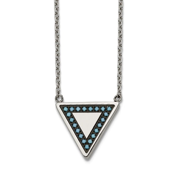 1.25mm Stainless Steel Polished With Simulated Turquoise Triangle a Cable Chain With A 2 Inch Extension Necklace 17.75 I