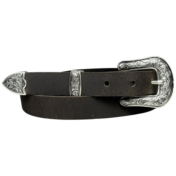 1" (25mm) Western Style Buffalo Leather Belts - Brown (36 for 34" Waist)