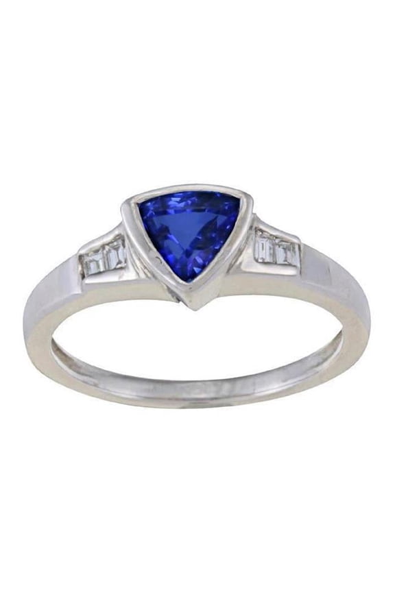1.26 CT Trillion Ceylon Blue Sapphire Diamonds Engagement Ring, Size 6.5