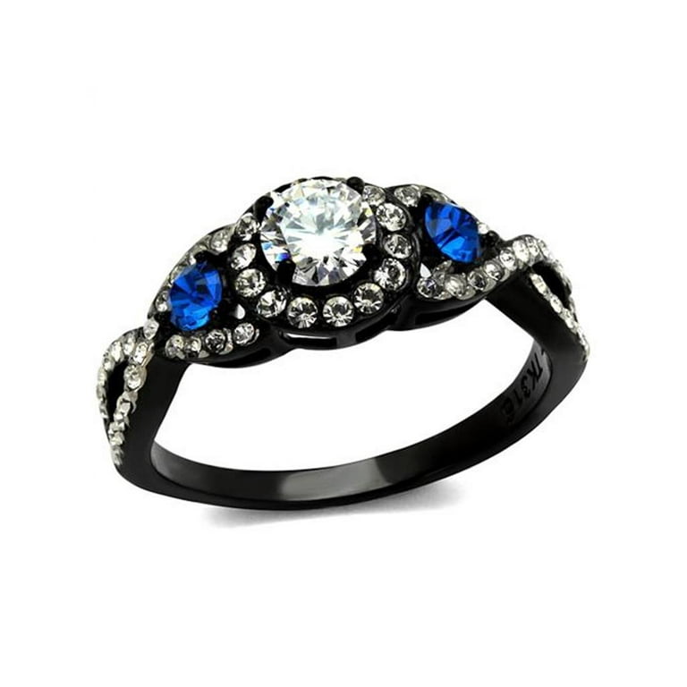 Ct Clear and Blue Cubic Zirconia Halo Stainless Steel Black