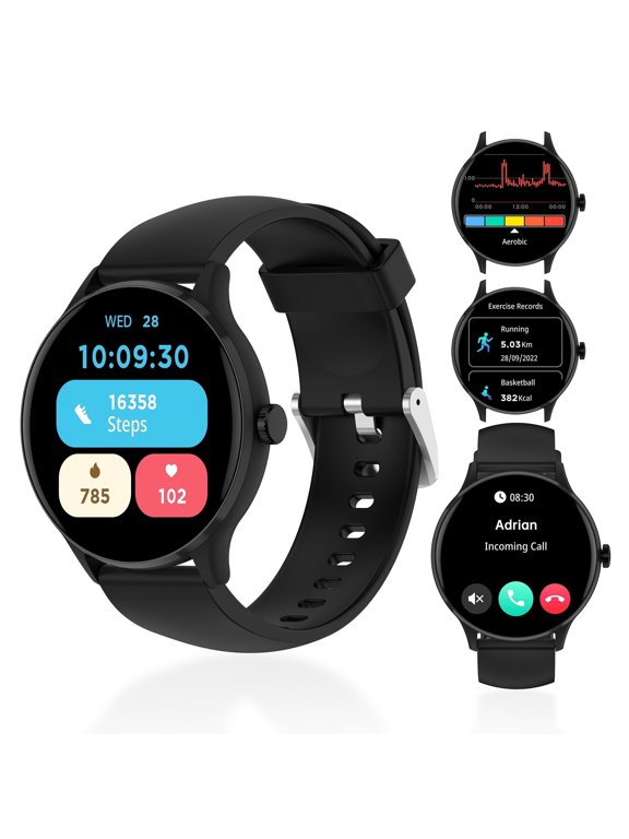 1.26" Smart Watch with 123 Sports Modes, Custom Dials, Split Screen, IP68 Water-Resistant, Compatible with Android and iOS, Black